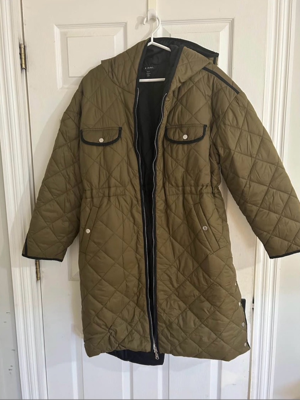 Tribal Olive Green Quilted Hooded Puffer Coat